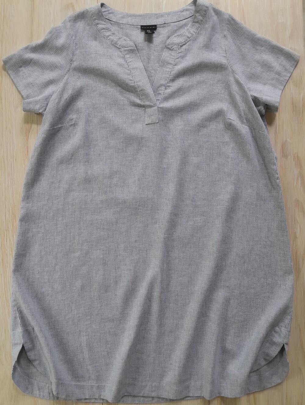 Tahari Linen Blend Dress Blue White Stripped Tunic Shift Dress